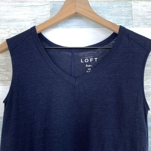 LOFT Linen Tank Top Blue V Neck High Low Curved Hem Basic Casual Womens XXS - Picture 3 of 8